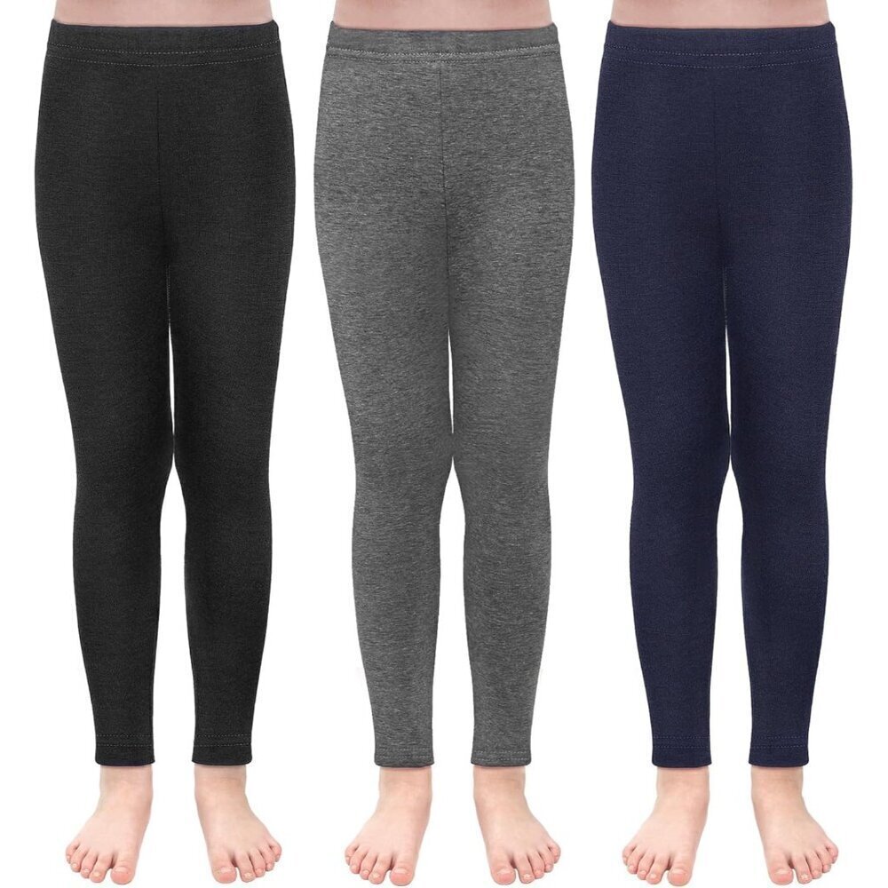 3 Pack Girls Winter Fleece Lined Leggings Stretchy Solid Velvet Pants Warm and S